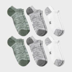 Kids' All In Motion No Show Socks 6-Pack | Size L (3-7) | Green Gray White